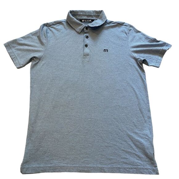 Travis Matthew Performance Golf Polo | Stripped Light Blue and Black | Medium - Picture 1 of 5
